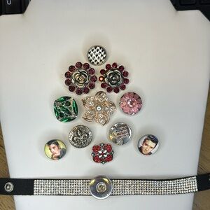 Interchangeable Snap fabric/crystal bracelet Set D